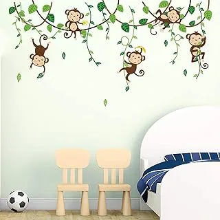 decalmile Monkey Climbing Tree Wall Decals Jungle Animals Wall Stickers Kids Room Baby Nursery Bedroom Wall Decor