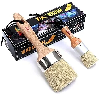 Chalk and Wax Paint Brush Furniture Set- Painting or Waxing - Milk Paint - Dark or Clear Soft Wax - Home Decor Cabinets Stencils Woods - Natural Bristles 1 Small Round and 1 Large Oval Brushes