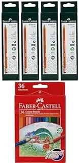 Faber-Castell Pencil With Eraser Tip 12Pcx4 Box + Colour Pencils 36 Colour