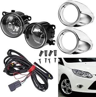 Clear Lens Driving Fog Lights Bumper Lamps Bulbs Harness Bracket for Ford Focus S SE SEL Titanium 2012-2014 w/Harness (1 Pair, Left + Right)