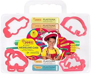 Jovi MODELLING CASE Set Modelling clay 10 bars 15gr + 6 cutters + 3 modelling tools + 1 roller pin, 100% vegetable-based,Safe for the children and with no toxicity risk