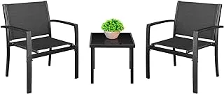 Homall 3 Pieces Patio Furniture Set Outdoor Patio Conversation Textilene Bistro Set Modern Porch Lawn Chairs with Coffee Table for Home and Balcony (Black)