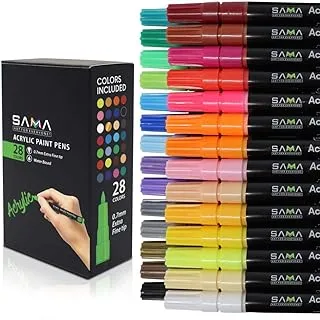 SAMA Acrylic Paint Pens 28 Color Acrylic Paint Pens Paints on Rock, Wood, Metal, Plastic, Glass, Canvas, & Ceramic. Water Based, Extra Fine Tip, Sun and Water Resistant.