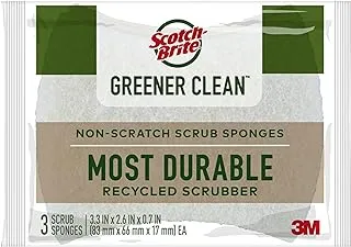 Scotch-Brite Greener Clean Non-Scratch Scrub Sponge, Recycled Scrubber, 3 units/pack | Kitchen sponge | Dish sponge | Scrub | Delicate Purpose Cleaning | Food Safe | Rinses Clean