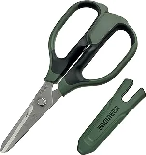 ENGINEER Versatile Scissors with Integral Finger Guard - cuts Kevlar Fibre, Leather Belts, Mains Cable,Copper Braid, coaxial Cable, Rope & More. Made in Japan. ph-57, Green