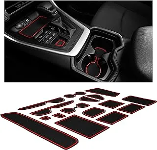 CupHolderHero fits Toyota RAV4 Accessories 2019-2024 Premium Custom Interior Non-Slip Anti Dust Cup Holder Inserts, Center Console Liner Mats, Door Pocket Liners 15pc Set (Red Trim)