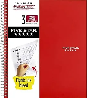 Five Star Spiral Notebook, 3-Subject, Wide Ruled Paper, 10-1/2