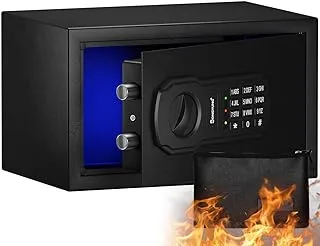 SongYung Fire Resistant Safe Box with Fireproof Waterproof Bag and Sensor Light,0.4 Cubic Feet Money Safe with Emergency External Power Supply,Electronic Digital Security Safe