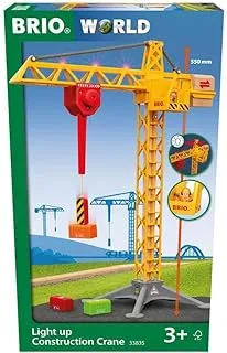 BRIO 33835 Construction Crane with Lights | Premium Wooden Toy Train Set | Ideal for Kids Age 3 and Up | Built with Sustainable Materials | Yellow