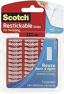 Scotch 3M Reusable Tabs, Adhesive, 1 x 3 Inches, 6 Squares Per Pack, Clear (MMMR101)