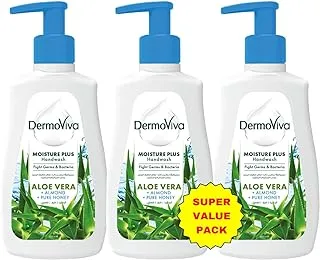 Dermoviva Moisture Plus Handwash - 3x200 ml | Fights Germs & Bacteria | With Aloe Vera, Almond & Pure Honey Extracts |