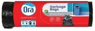 ORA Viva Garbage Bags 20-Pieces with Heavy-Duty Drawstring, 30 Gallon Capacity, Black