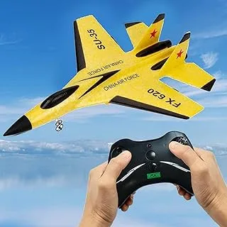 Rc Plane, Remote Control Airplanes, 2.4 Ghz RC Plane Ready to Fly, Easy to Fly RC Glider Aircraft, Jet Fighter Toys Gift for Beginner Adult Kids, Includes Battery, 6-axis Gyro, Cool Light (YELLOW)