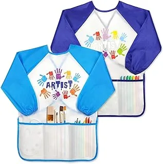 Montchi Kids Art Smock Waterproof Art Apron for Children Long Sleeves with 3 Pockets Painting Smock for Age 2-6