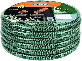 Tramontina 20m Flex Garden Hose in Green with 3-Layers PVC Fiber and Braided Polyester Cord with Thread Connectors and Sprayer