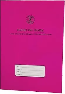 Sadaf Four Line with One Side Plain Exercise Book, 200 Pages, Magentha