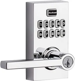 kwikset 99170-005 SmartCode 917 دخول بدون مفتاح، لوحة مفاتيح سكنية معاصرة، قفل إلكتروني للرافعة، بديل ديدبولت مع مقبض باب هاليفاكس وأمان SmartKey، كروم مصقول