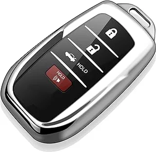 Tukellen لغطاء مفتاح Toyota Key fob غطاء حماية خاص ناعم من مادة TPU متوافق مع 2019-2022 Land Cruiser، 2021-2022 Venza، RAV4 Prime، Hilux، Fortuner، 2022 Tundra، Corolla Cross-Silver