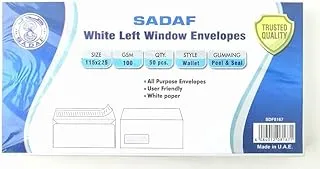 Sadaf 100gsm Wallet Style Envelopes Set 50-Pieces, 8.9 cm x 4.5 cm Size, White