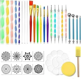 Montchi 35 pcs mandala dotting tools, mandala painting brushes dotting kits with stencil and tray for clay pottery craft, rock painting coloring drawing and drafting art supplies