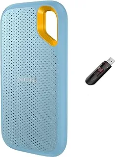 SanDisk 1TB Extreme Portable SSD,1050MB/s fast speed,Drop Protection,Water/dust Resistance, PC,MAC & TypeC Smartphone Compatible,Blue Color with Cruzer Glide 64GB 3.0 USB Flash Drive