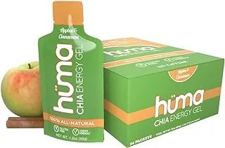 Huma Chia Energy Gel - Apple and Cinnamon - 24 count x 42g - 22gr Carbs, 105mg Sodium, 100% All Natural, Vegan, Gluten Free, Caffeine Free, No Stomach Problems, Great Taste, Easy Digestion