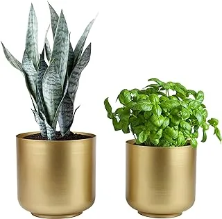 Vixdonos Large Gold Planters Metal Aloe Brass-Tone Plant Pots Indoor Decorative Flower Pots with Drain Holes(8+7.1Inch)