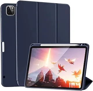 AWH Case for iPad Pro 11 Inch 2021(3rd Gen)/2020(2nd Gen) with Pencil Holder [Support iPad 2nd Pencil Charging/Pair] Slim Trifold Stand, Smart Protective Case Cover, Auto Wake/Sleep, (Navy Blue)