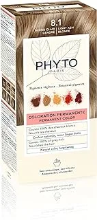 صبغة الشعر الدائمة Phyto Phytocolor 8.1 أشقر رمادي فاتح مع أصباغ نباتية، تغطية شعر رمادية 100%، خالية من الأمونيا، خالية من PPD، خالية من الريسورسين