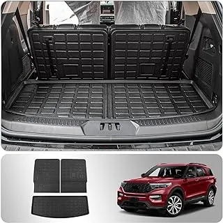 Thinzyou حصيرة الشحن متوافقة مع 2020-2023 Ford Explorer Trunk Mat Cargo Liner Seat Back Cover Protector TPE جميع بطانات صندوق السيارة الجوية 2022 Explorer Accessories (حصيرة صندوق السيارة + سجادات مسند الظهر)