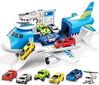 COOLBABY Airplane Toys for Kids,Aircraft Carrier Toy Helicopter Toy Set Car Track Cargo Plane,9 in 1 Take Apart Cargo Plane Toys for Kids