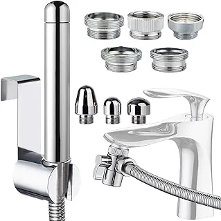 Faucet Shower Douche Attachments Aluminium Shower 3 Heads Kit - with Faucet Splitter,Hose and Hook up Toilet or Wall Mount(Silver)