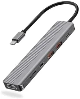 Powerology 6 in 1 Slim 4K HDMI USB-C Hub PD 100W USB MicroSD - Dark Grey