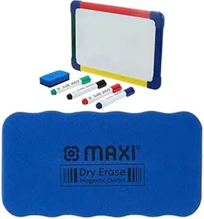 Maxi 2 Sided Dry Wipe Whiteboard A4 20X30Cm,4Pc Markers,Dry Wipe Eraser + Medium Magnetic White Board Eraser