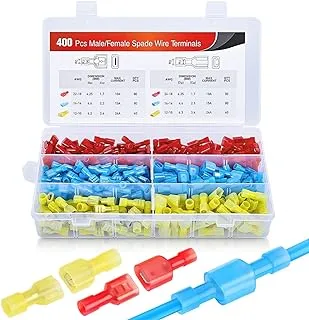 Nilight 400 Pcs Spade Terminals Nylon Quick Disconnect Terminals Male and Female Spade Connectors Kit Electrical Insulated Wire Crimp Terminals Assortment Kit, 2 Years Warranty