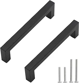 Redunest Cabinet Pulls Matte Black Cabinet Handles Square Drawer Pulls, 5 Pack 6-1/4 Inch Stainless Steel Kitchen Door Cupboard Cabinet Handles, Drawer Hardware Handles, 160mm Hole Centers