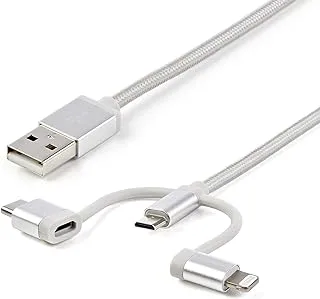 StarTech.com USB Multi Charging Cable - 3.3 ft / 1m - Lightning/USB-C/Micro-USB - Braided - MFi Certified - USB 2.0-3 in 1 Charging (LTCUB1MGR) Silver