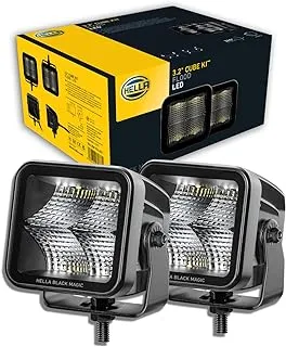 مجموعة مكعبات HELLA Black Magic LED Cube مقاس 3.2 بوصة - مصابيح LED للقيادة على الطرق الوعرة قطعتين - وحدات LED للفيضانات لشاحنة Jeep Truck SUV ATV مع كابل DT وتسخير الأسلاك - 1FA 358 176-811