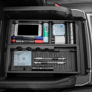 JDMCAR Compatible with Ford F150 Accessories (2015-2020) /F250 F350 F450 (2017-2022) / Expedition 2018-2022 Center Console Organizer, ABS Material Insert Tray Storage Box- (Bucket Seats ONLY)- Black