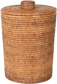 KOUBOO La Jolla Rattan Round Plastic Insert & Lid, Large, Honey-Brown for Bedroom, Living Room and Bathroom Basket for Dry and Organic Waste