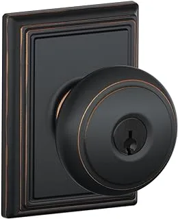 Schlage F51A و 716 ADD Andover مقبض الباب مع زخرفة أديسون، قفل دخول بمفتاح، برونزي عتيق