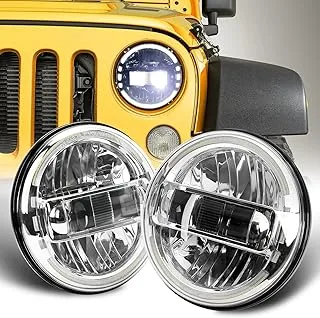 SPL Ult 7 inch DOT Approved LED Round Headlights High/Low Beam With DRL Halo Compatible with Jeep Wrangler JK LJ CJ TJ 1997-2018 Headlamps/H1 H2 Replacement(Chrome Pair)