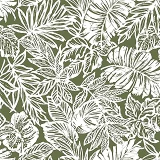 RoomMates RMK11441WP Green Batik Tropical Leaf Peel and Stick Wallpaper