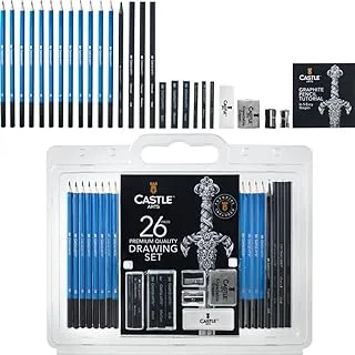 Castle Art Supplies 26 Piece Drawing and Sketching Art Set: Perfect for Beginners, Kids or Any Aspiring Artist - Includes Graphite Pencils and Sticks, Charcoal Pencils, Erasers and Sharpeners