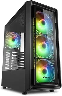 حافظة كمبيوتر Sharkoon TK4 RGB ATX - ثلاث مراوح RGB LED مقاس 120 مم، ولوحة I/O مع منفذي USB 3.0 ولوحة جانبية من الزجاج المقسى - أسود