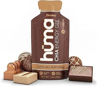 Huma Chia Energy Gel - Chocolate - 24 count x 36g - 25gr Carbs, 110mg Sodium, 1x Caffeine, 25mg Caffeine, 100% All Natural, Vegan, Gluten Free, No Stomach Problems, Great Taste, Easy Digestion