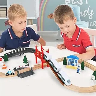 Baybee Magnetic Electric Train Toys for Kids | Rail Wood Brio Tracks with Diecast Slot, Forward & Reverse switch, Locomoto with Carriages Train Toy Sets for Toddlers Boys Girls 3 to 10 Years