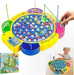 TOYS STORM 45 Fishing Game Multi Color Puzzle Children's Family Kitten Fishing Set Educational Toys Fishing Game Toy Set with Rotating Board with Music, Includes 45 Fish and 4 Fishing Poles,Toys Gift