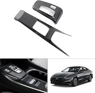 Karltys Gear Shift Cover for Hyundai Sonata DN8 2020-2023 2024 Accessories Carbon Fiber Interior Center Console Gear Shift Panel Cover Trim Sticker ABS 2PCS - Black