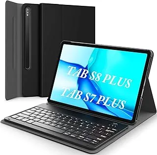 AWH Tab S8 Plus/S7 Plus Keyboard Case - Wireless Detachable, PU Leather Stand Cover, Micro USB Rechargeable, Keyboard Case for Tab S8+ 2022, S7+ 2020 12.4